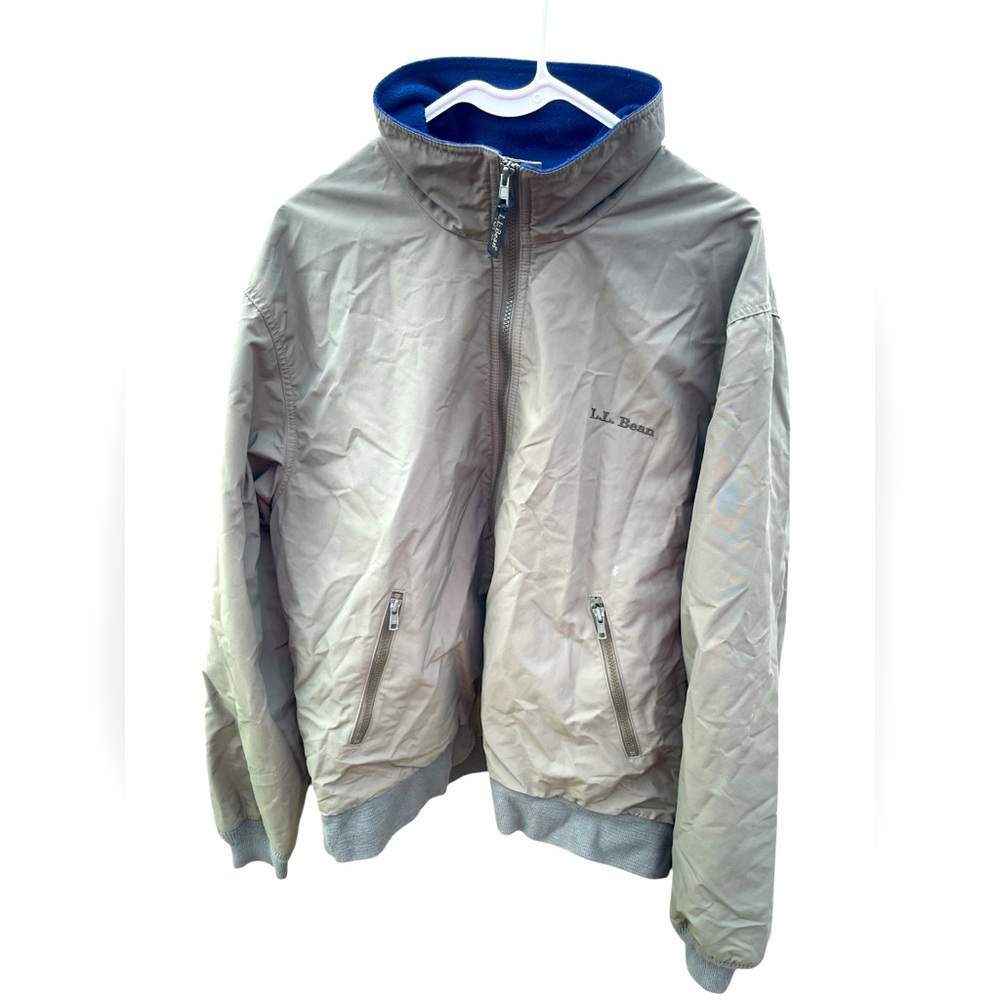 LL Bean men’s jacket coat size large khaki/blue/full zip/lined VGUC